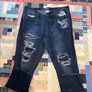 No Boundaries High Rise Distressed Jeans - Dark Blue